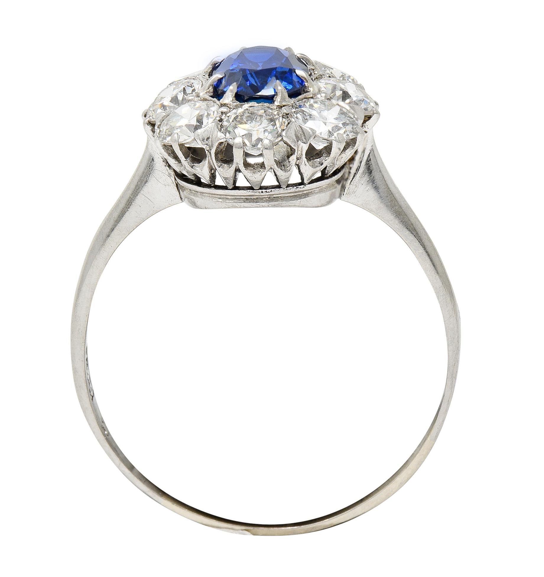Edwardian 2.48 Carats No Heat Burma Sapphire Diamond Platinum Halo Ring GIA For Sale 4