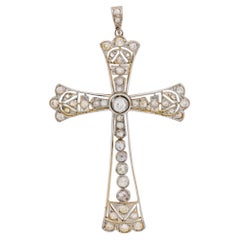 Edwardian 2.50 carat diamond platinum and 18k yellow gold cross pendant
