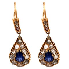 Edwardian 2.50 carat sapphire diamond 14k rose gold drop earrings