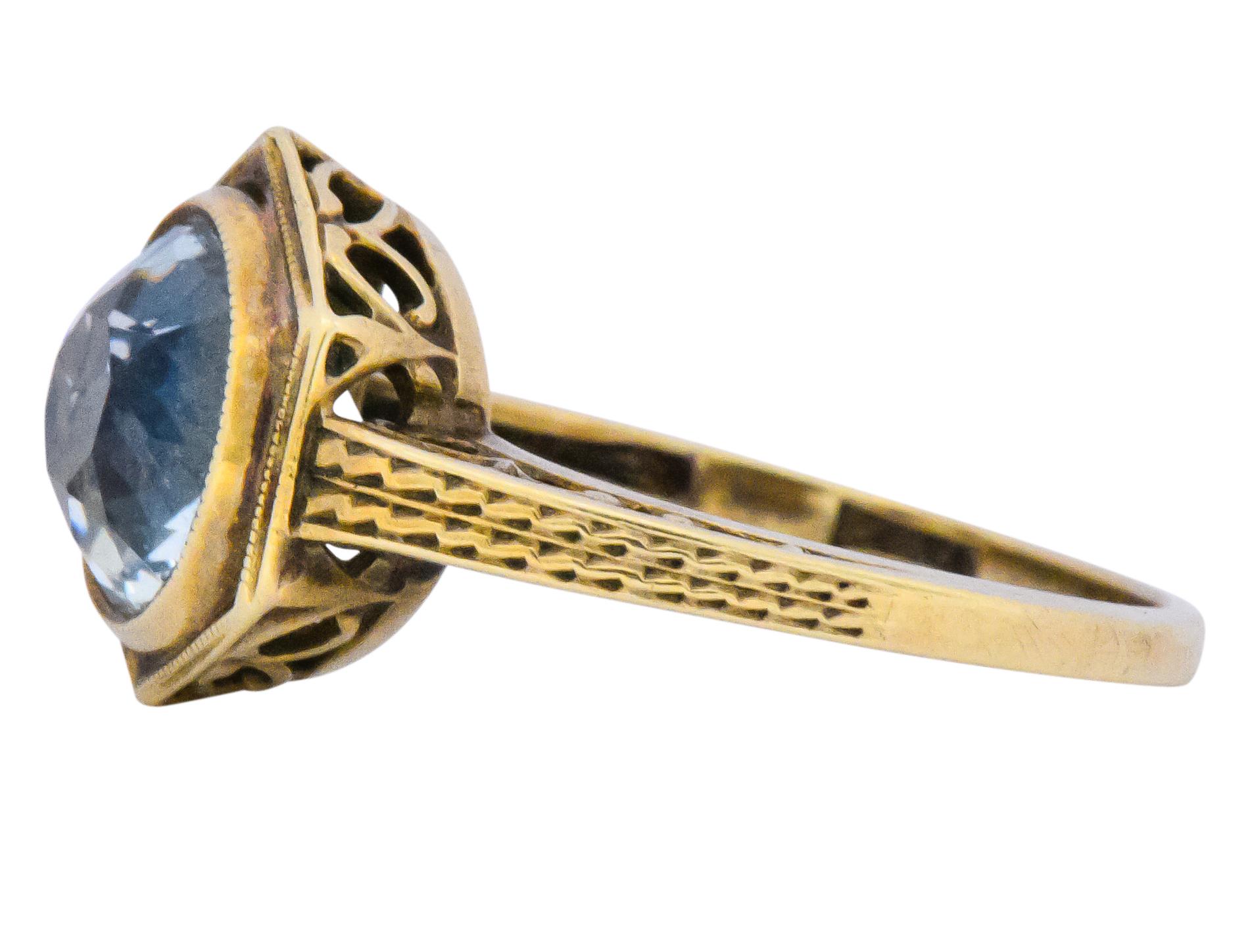 Old European Cut Edwardian 2.50 Carat Aquamarine 14 Karat Gold Ring