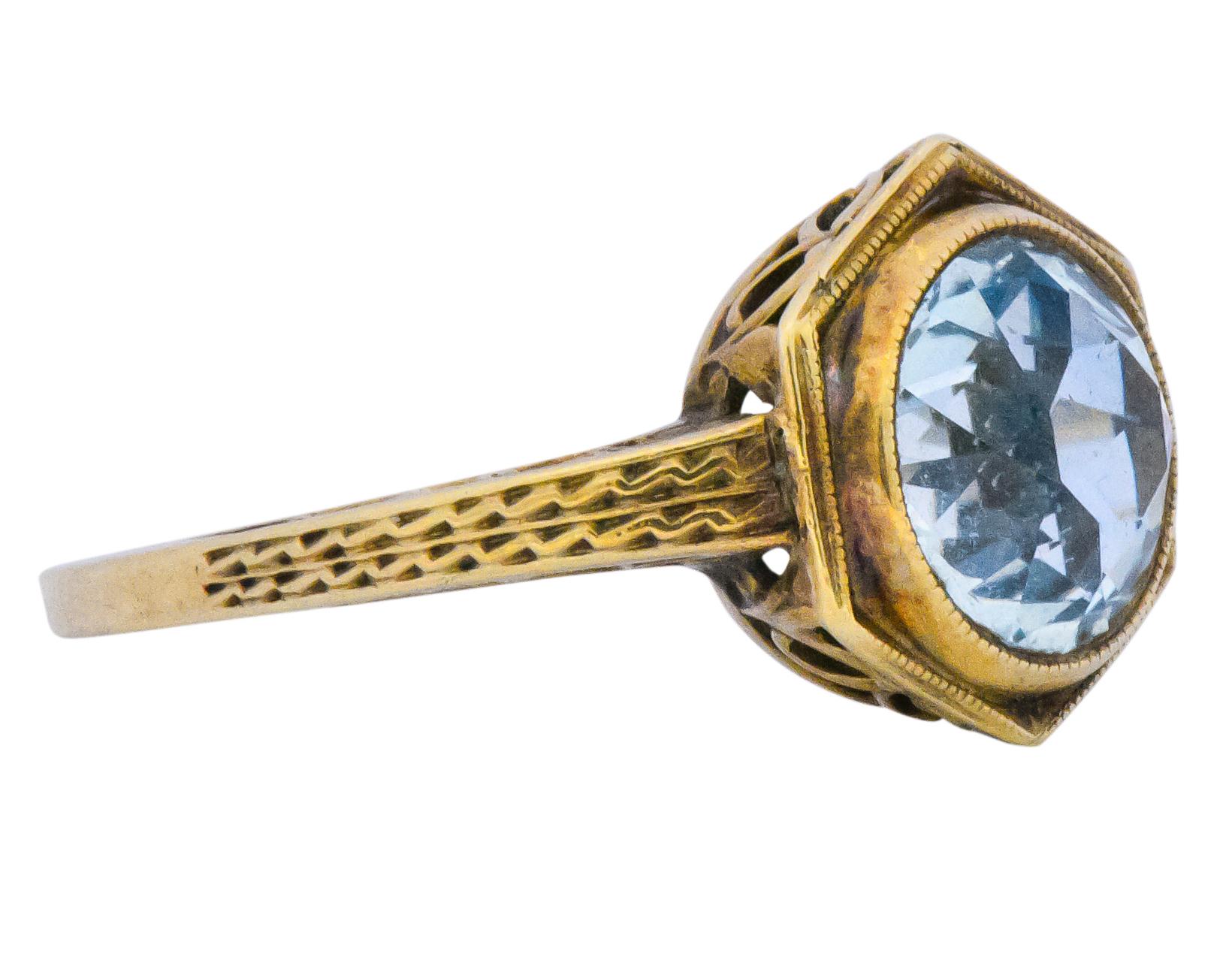 Edwardian 2.50 Carat Aquamarine 14 Karat Gold Ring In Excellent Condition In Philadelphia, PA