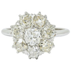 Edwardian 2.50 Carat Old Mine Cut Diamond Platinum Cluster Ring