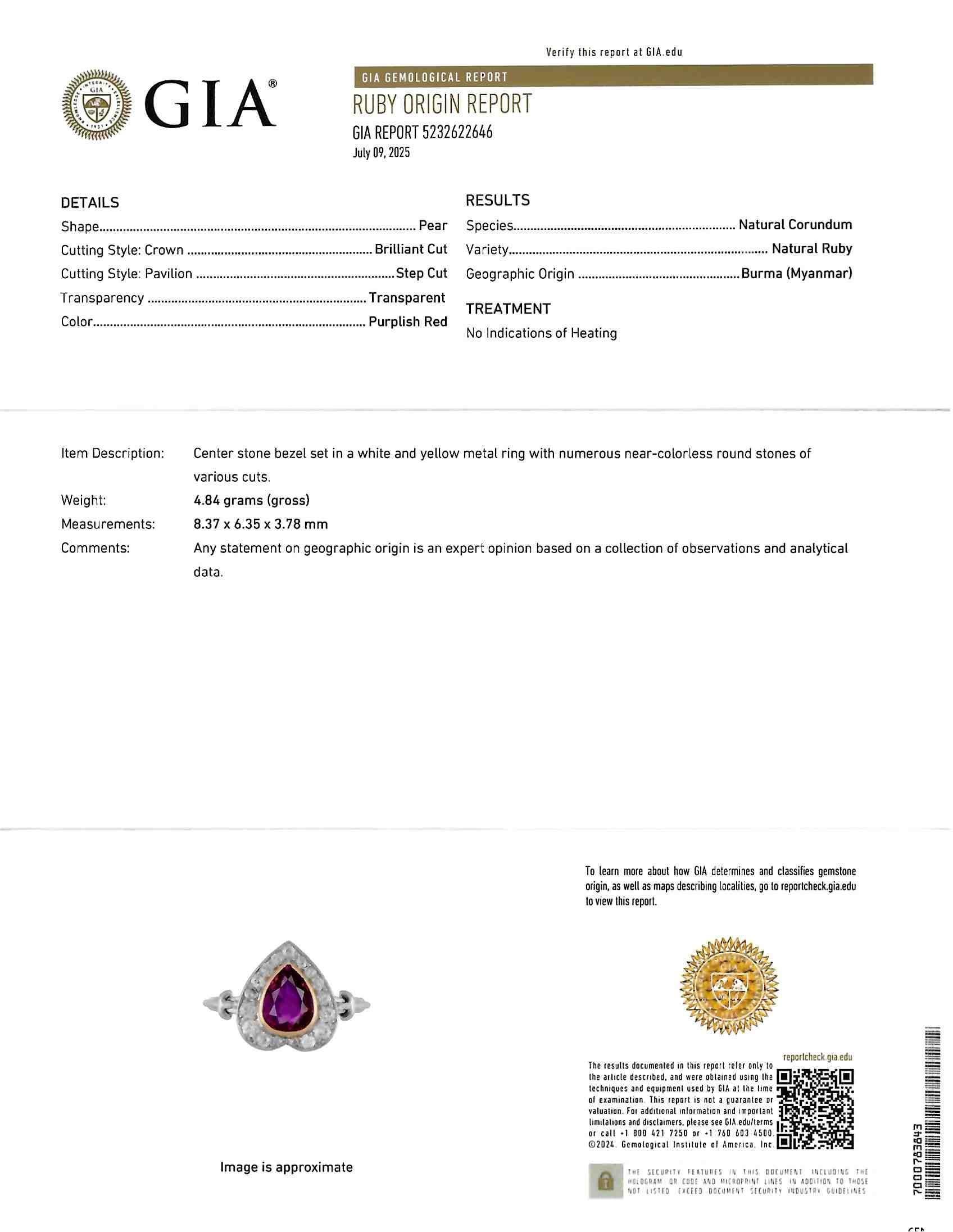 Edwardian 2.50 CTW No Heat Burma Ruby Diamond 14K Gold Heart Antique Halo Ring en venta 6