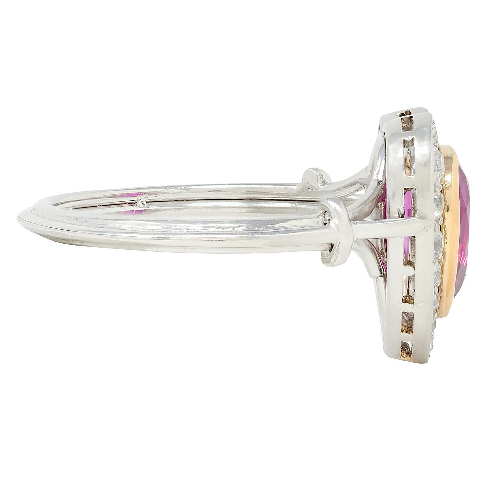 Edwardian 2.50 CTW No Heat Burma Ruby Diamond 14K Gold Heart Antique Halo Ring Eduardiano en venta