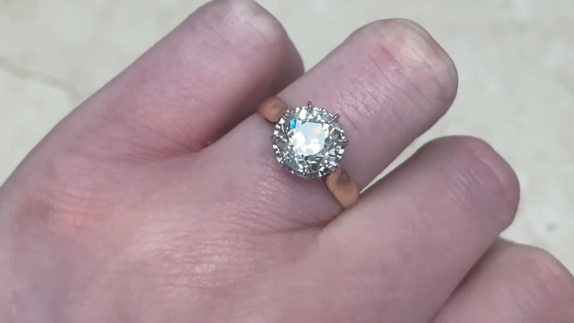 This exquisite antique diamond solitaire ring showcases a stunning Approx. 2.50-Carats old European cut diamond, delicately prong-set to highlight its timeless brilliance. Graded K in color and VS2 in clarity, the diamond exhibits exceptional