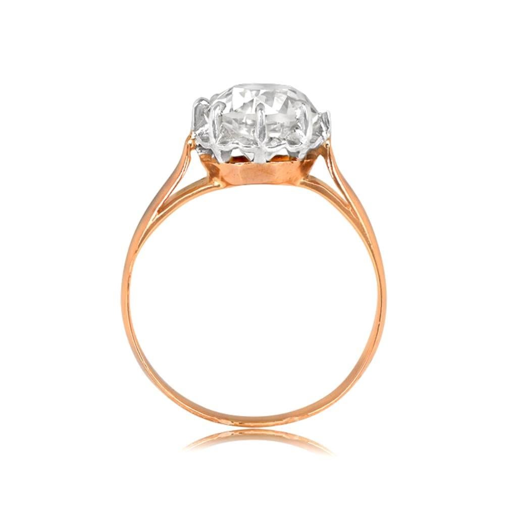 An antique diamond solitaire ring from the Edwardian era, circa 1900, showcasing a 2.50-carat old European cut diamond with K color and VS2 clarity in a prong setting. The platinum mounting sits on 18k yellow gold and is marked with French