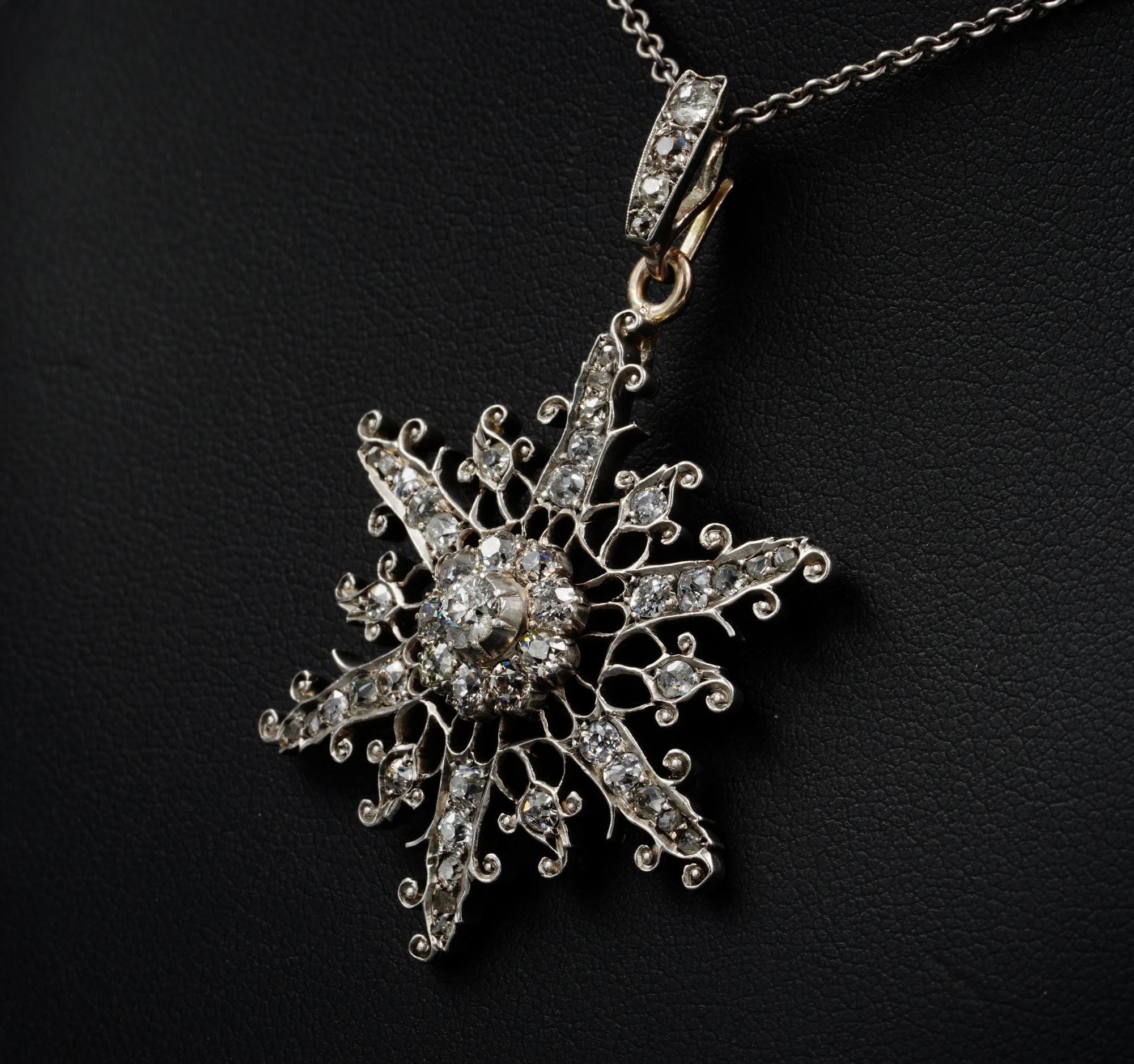 Edwardian 2.55 Ct Diamond Snowflake Pendant For Sale 1