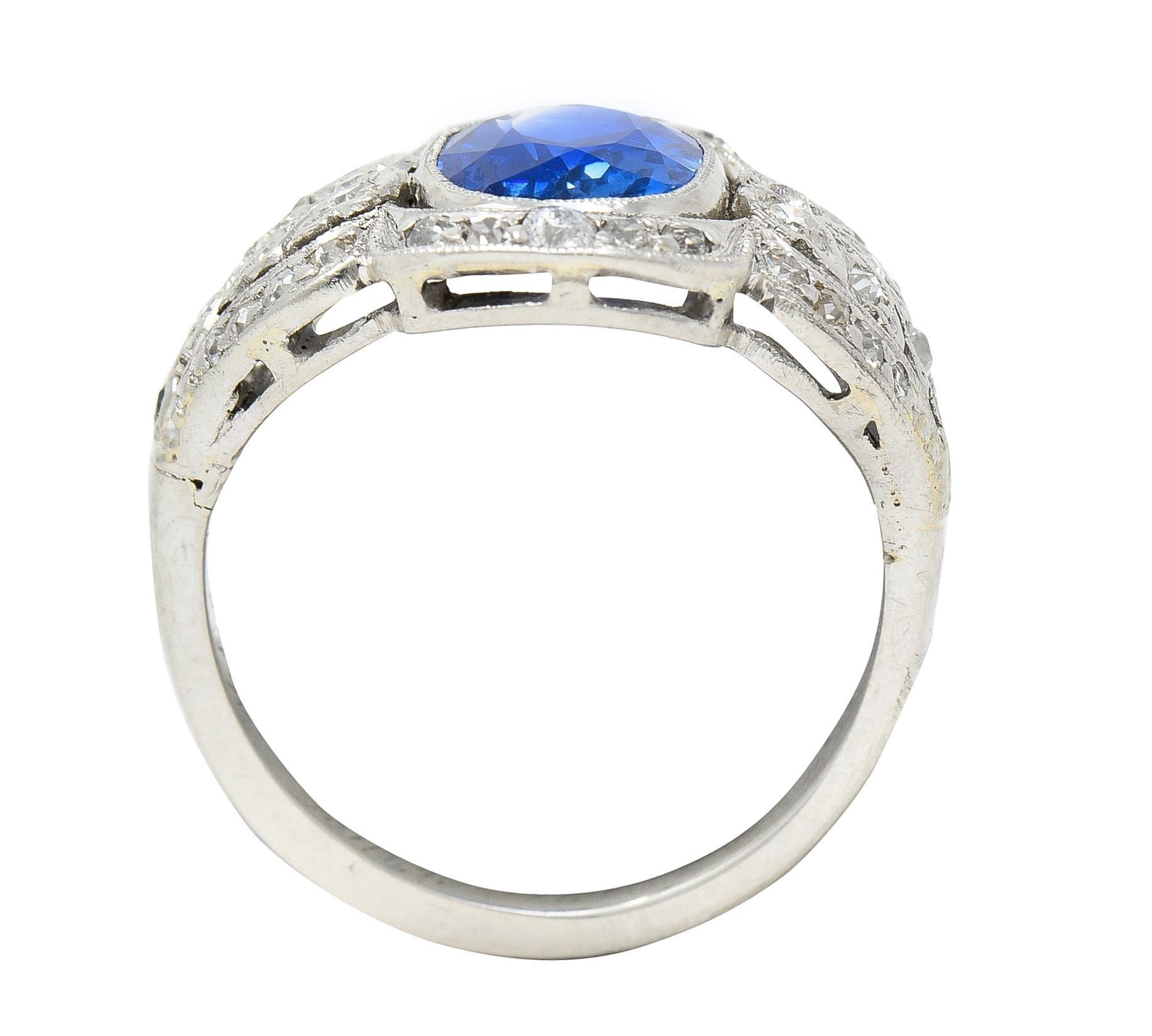 Edwardian 2.56 CTW No Heat Burma Sapphire Diamond Platinum Antique Ring AGL For Sale 5