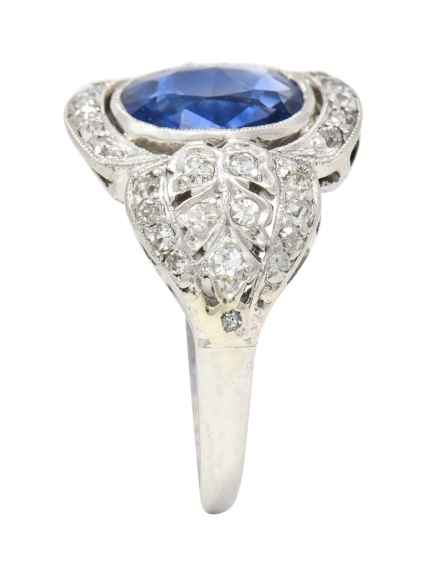 Edwardian 2.56 CTW No Heat Burma Sapphire Diamond Platinum Antique Ring AGL For Sale 6