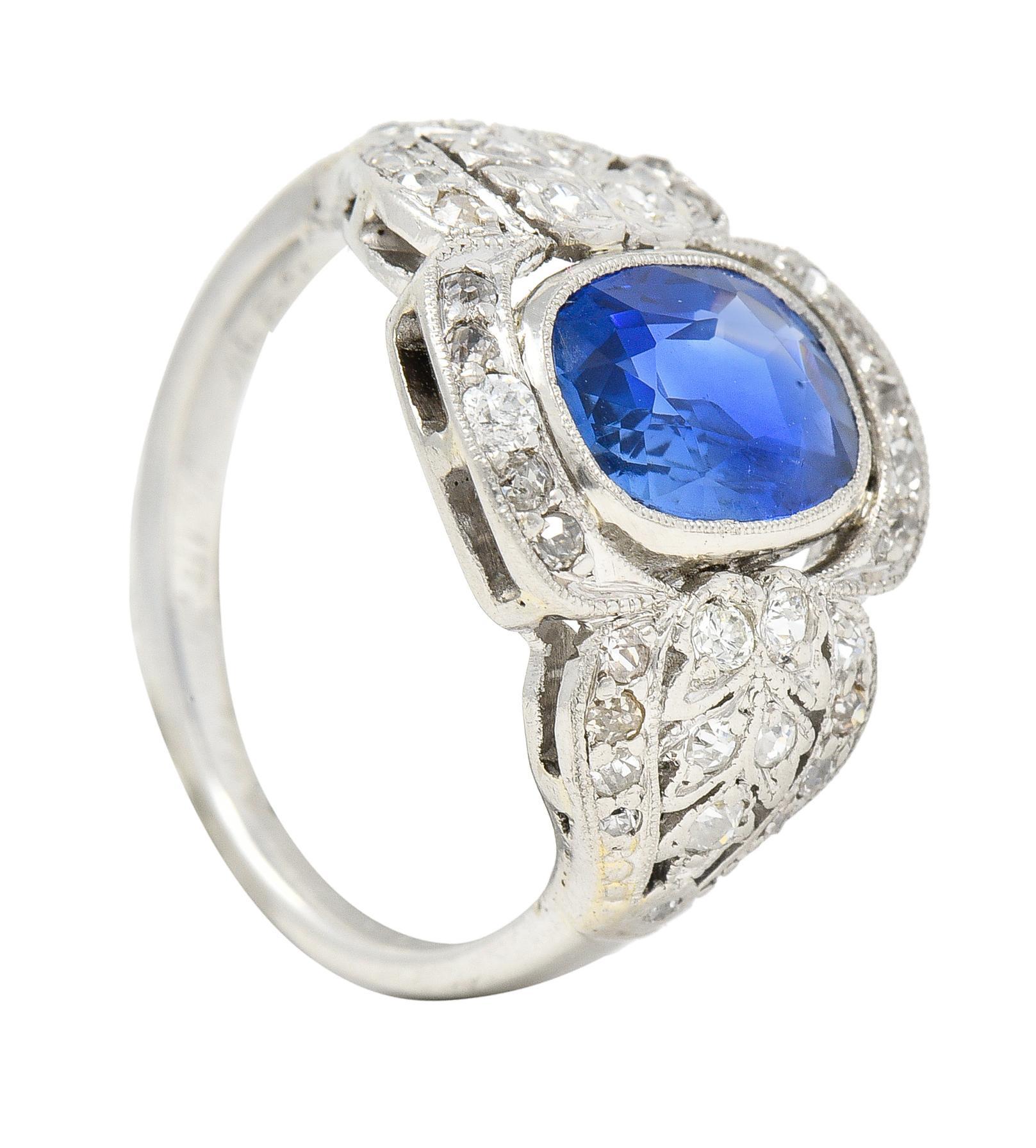 Edwardian 2.56 CTW No Heat Burma Sapphire Diamond Platinum Antique Ring AGL For Sale 7