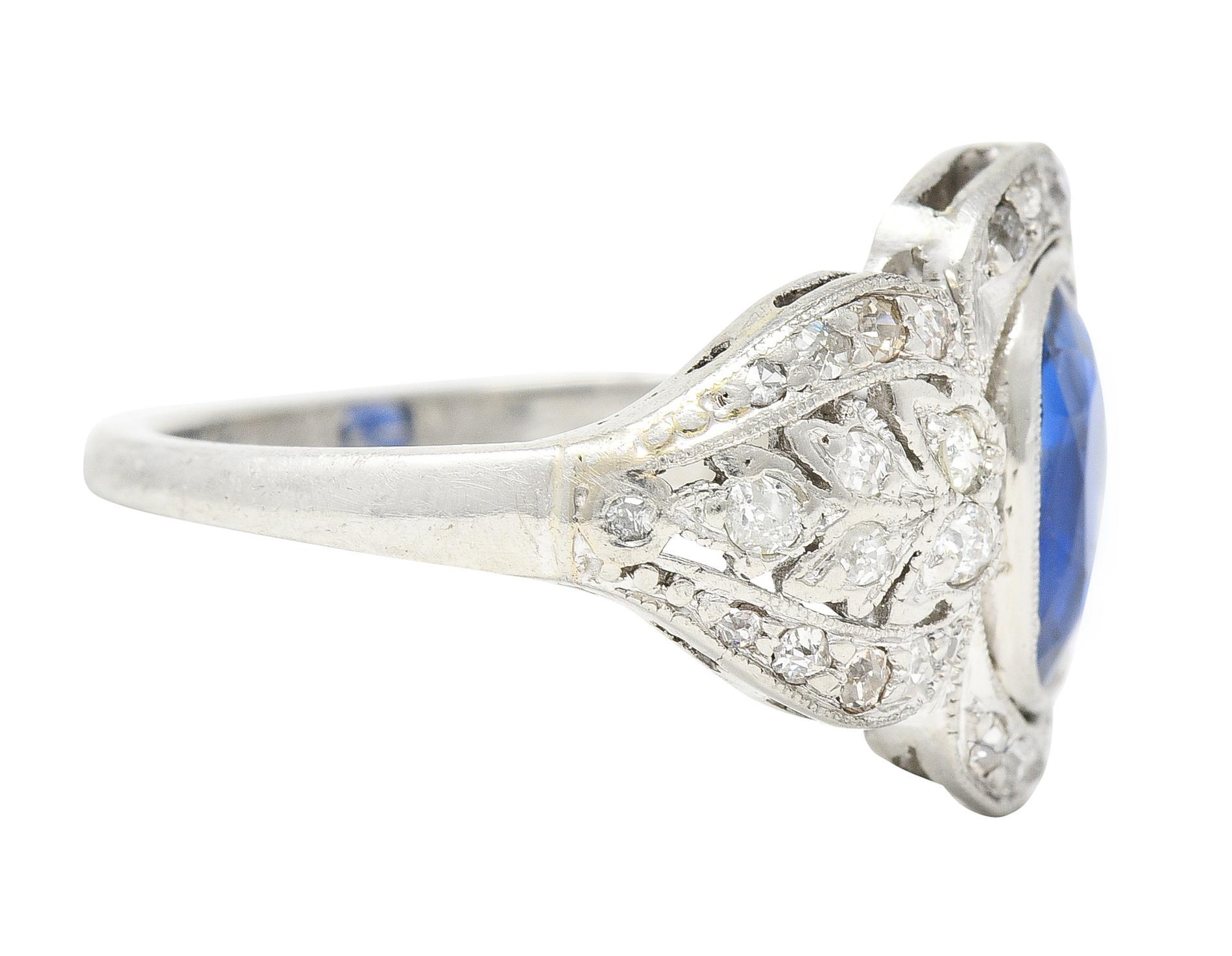 Cushion Cut Edwardian 2.56 CTW No Heat Burma Sapphire Diamond Platinum Antique Ring AGL For Sale