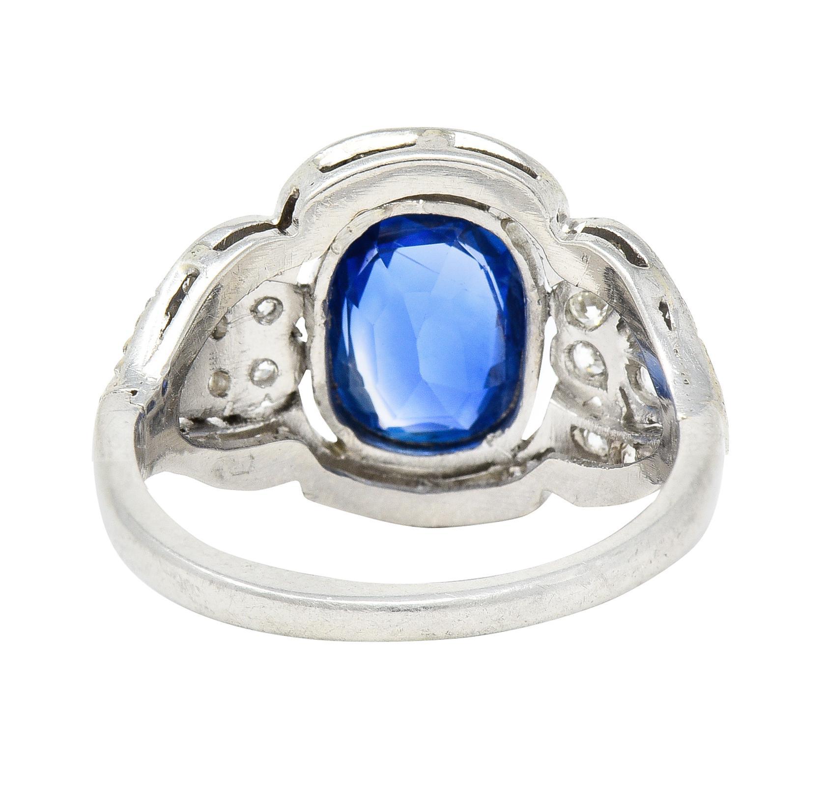 Edwardian 2.56 CTW No Heat Burma Sapphire Diamond Platinum Antique Ring AGL In Excellent Condition For Sale In Philadelphia, PA