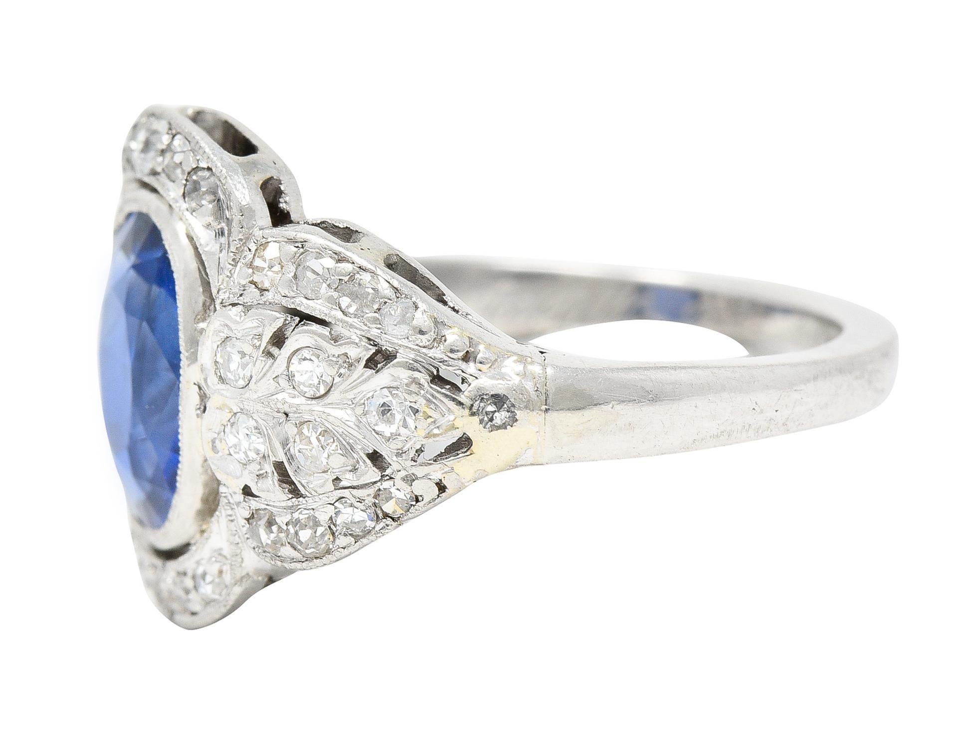 Women's or Men's Edwardian 2.56 CTW No Heat Burma Sapphire Diamond Platinum Antique Ring AGL For Sale