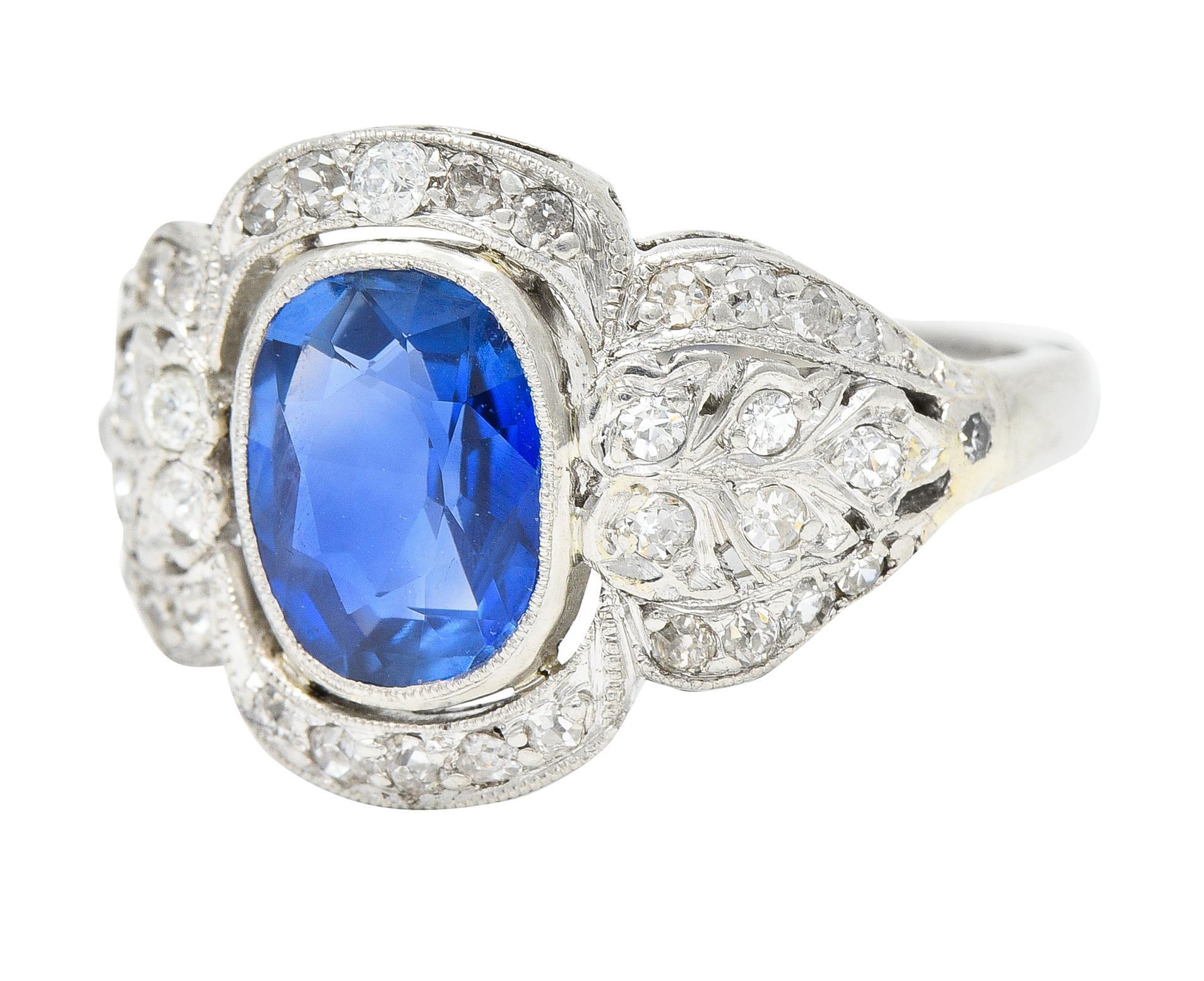 Edwardian 2.56 CTW No Heat Burma Sapphire Diamond Platinum Antique Ring AGL For Sale 1