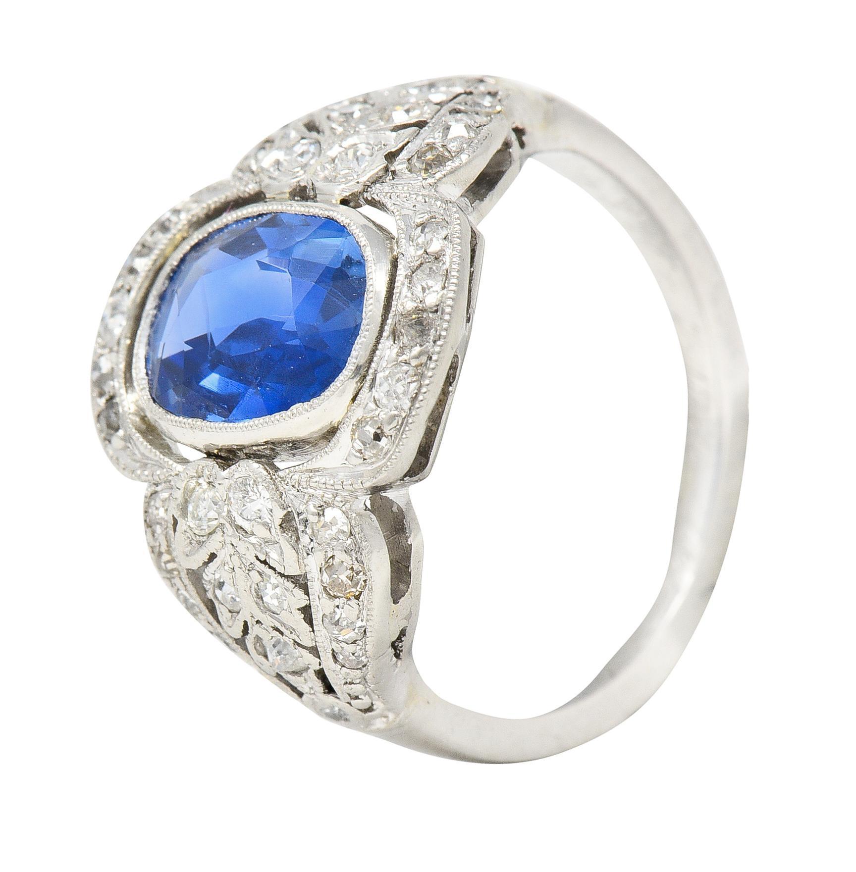 Edwardian 2.56 CTW No Heat Burma Sapphire Diamond Platinum Antique Ring AGL For Sale 3