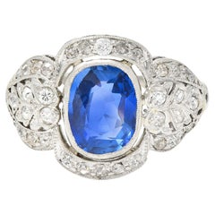 Edwardian 2.56 CTW No Heat Burma Sapphire Diamond Platinum Antique Ring AGL