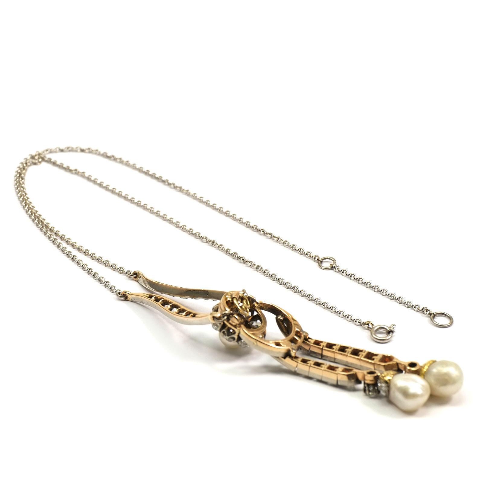 Collier lavallière édouardien en diamants 2,6 carats et perles naturelles, c. 1910 Pour femmes en vente