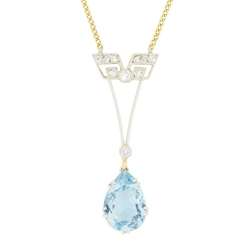 Edwardianischer Anhänger mit 2,65 Karat Aquamarin und Diamant, um 1910 im Zustand „Gut“ im Angebot in London, GB