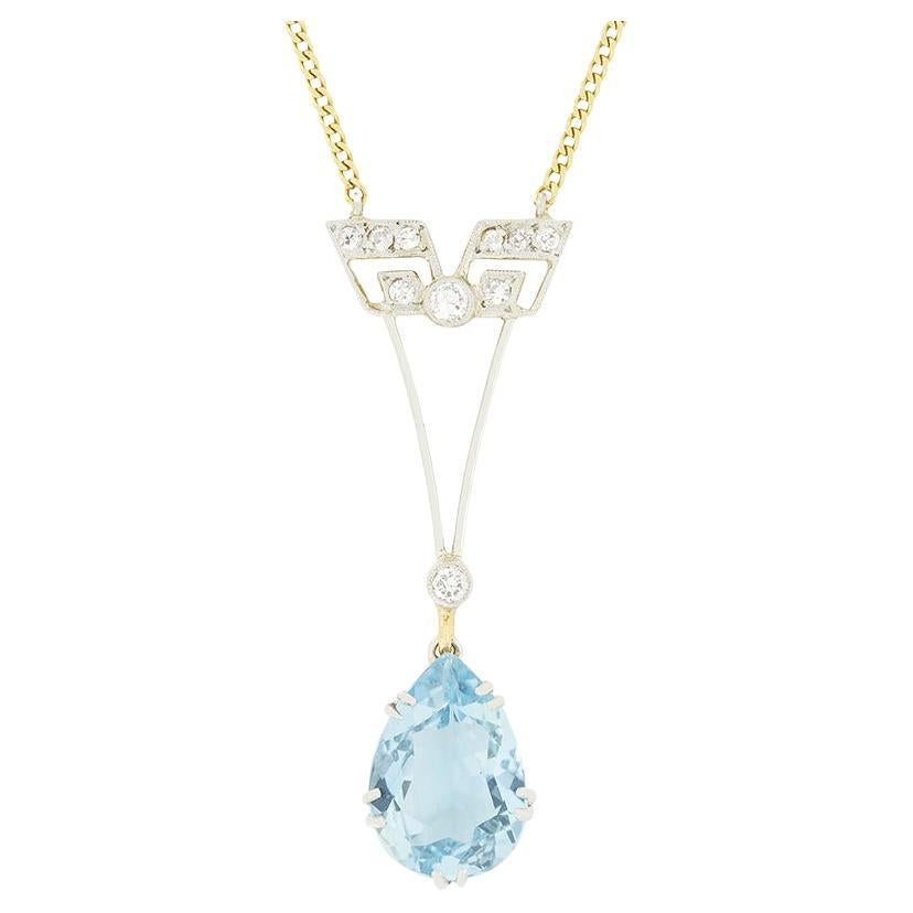 Edwardian 2.65ct Aquamarine and Diamond Pendant, c.1910s