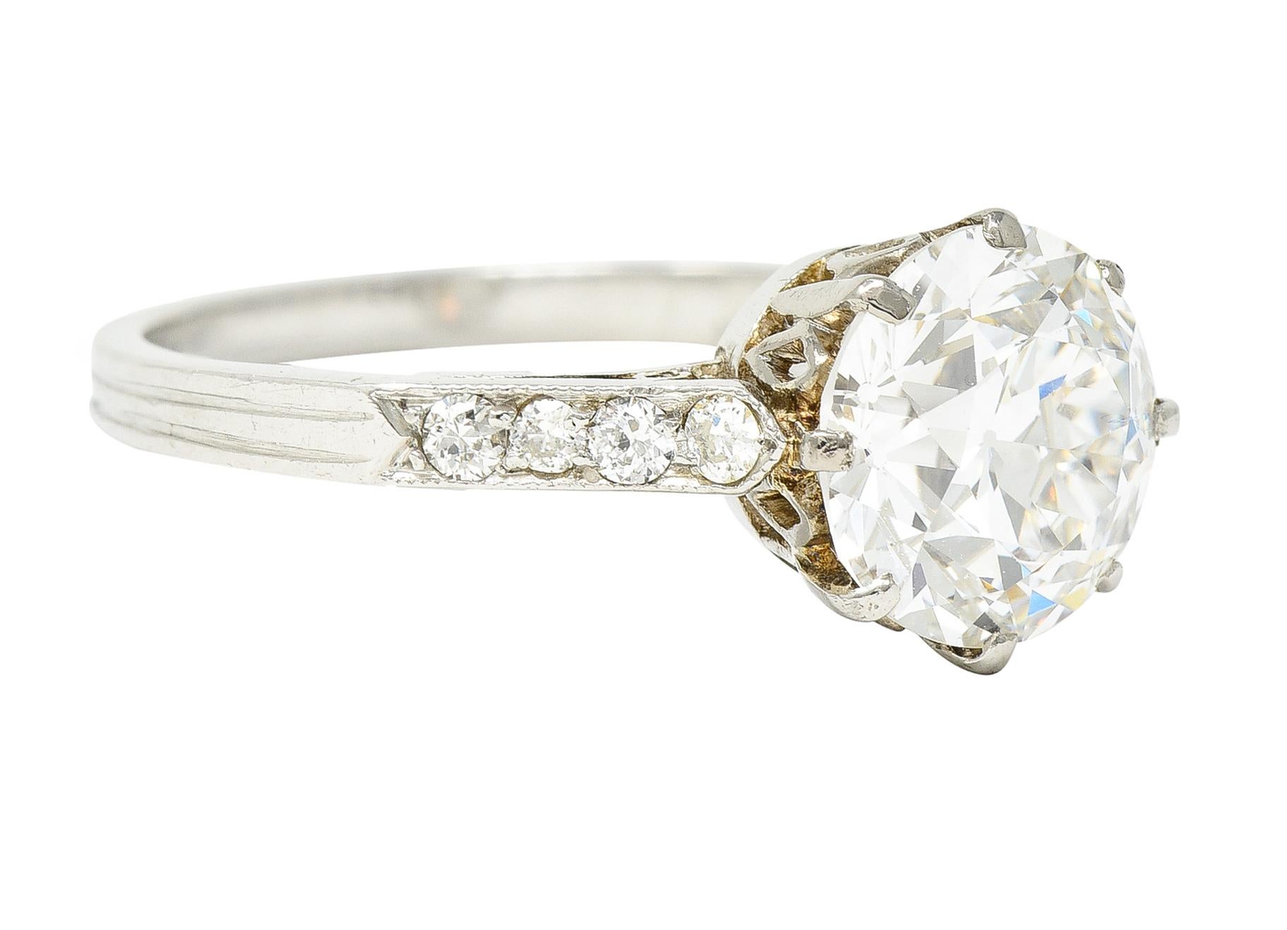 Old European Cut Edwardian 2.68 CTW Diamond Platinum Antique Engagement Ring GIA For Sale