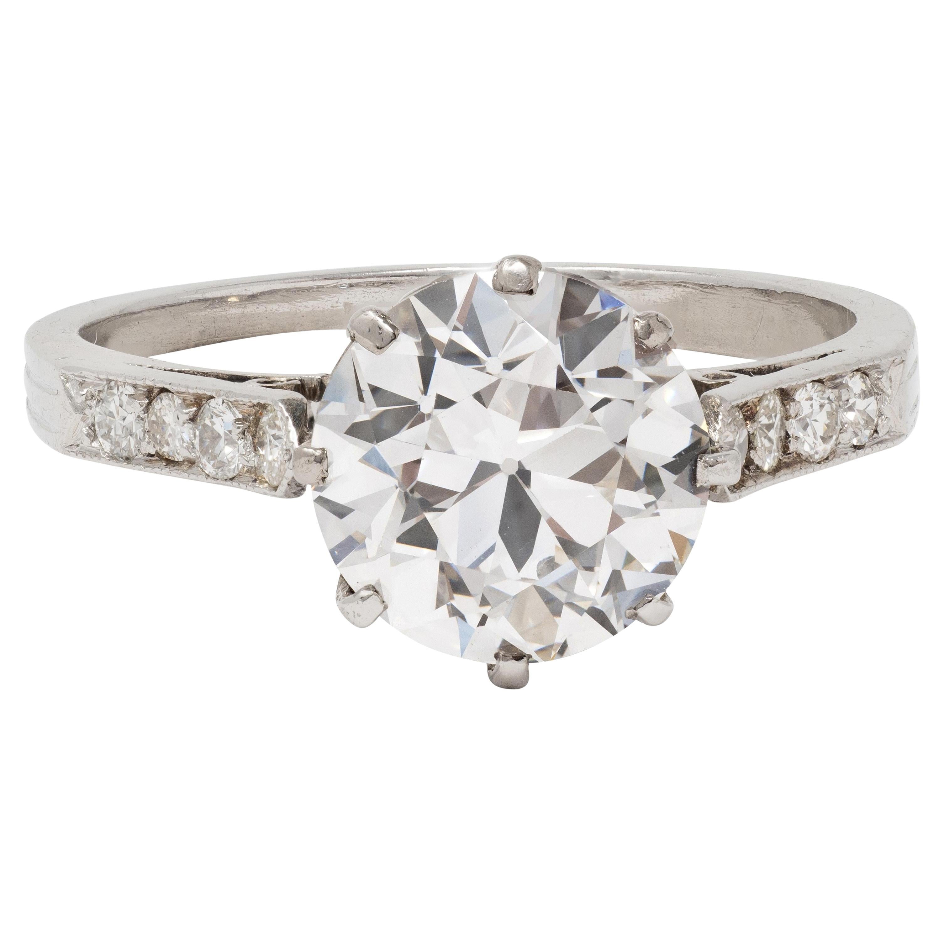 Edwardian 2.68 CTW Old European Cut Diamond Platinum Antique Engagement Ring