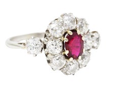 Edwardian 2.70 Carats Ruby Old Mine Diamond 18 Karat Two-Tone Gold Cluster Ring