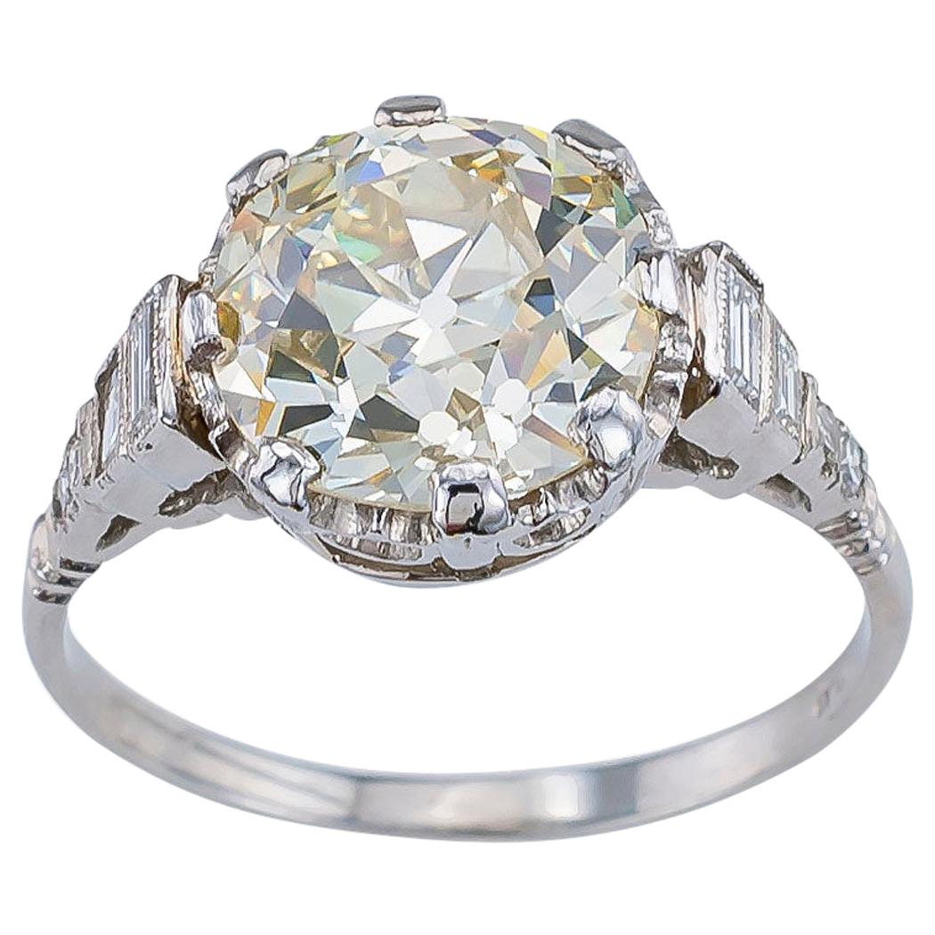 Edwardian 2.72 Carat Old European Cut Diamond Platinum Engagement Ring