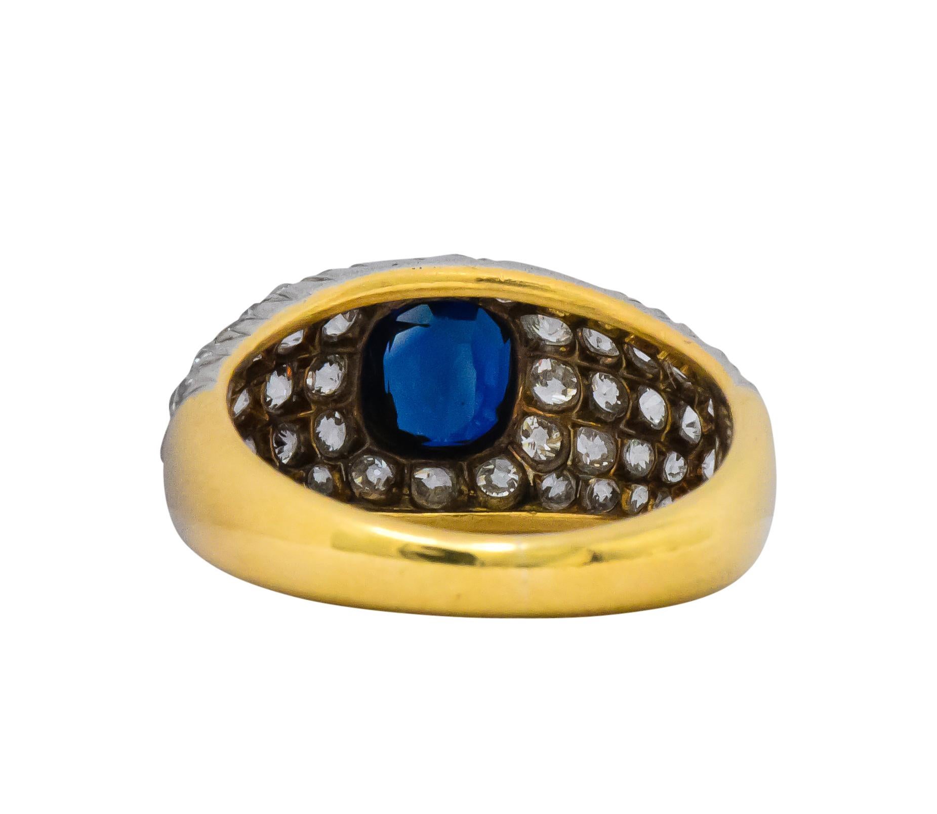 Edwardian 2.75 Carats Sapphire Diamond Platinum 18 Karat Gold Pave Band Ring In Excellent Condition In Philadelphia, PA
