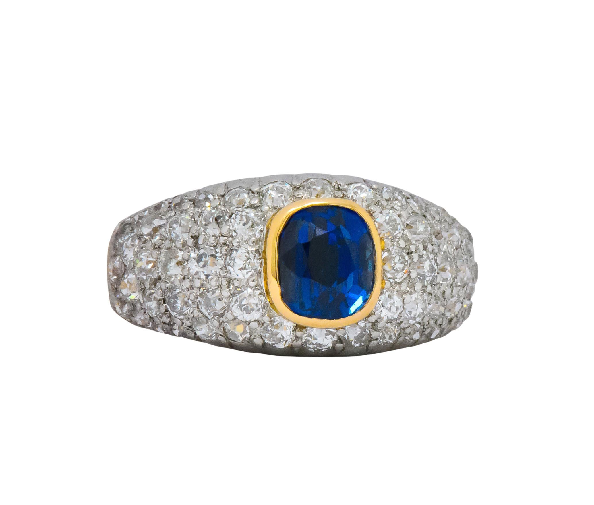 Women's or Men's Edwardian 2.75 Carats Sapphire Diamond Platinum 18 Karat Gold Pave Band Ring