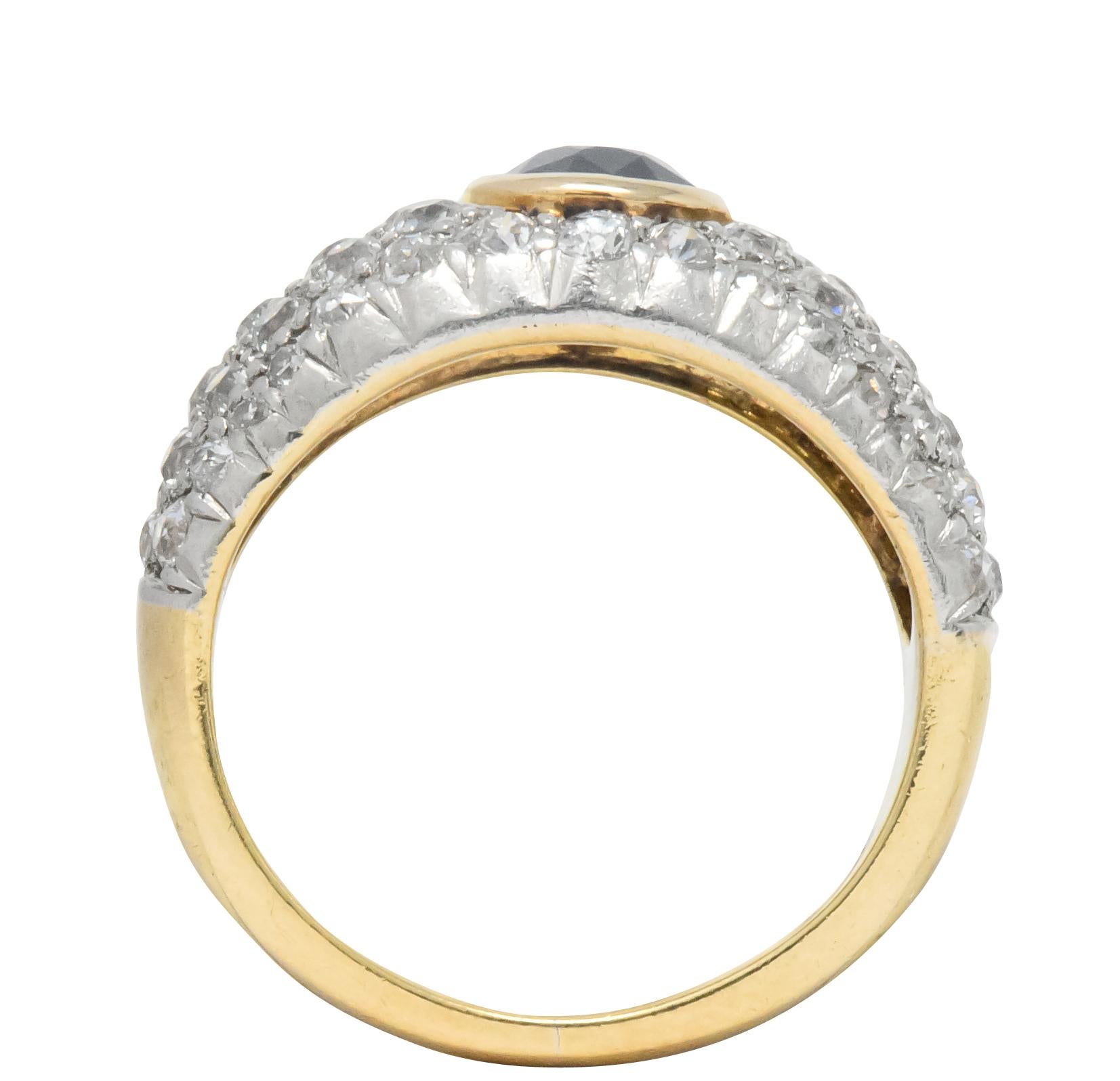 Edwardian 2.75 Carats Sapphire Diamond Platinum 18 Karat Gold Pave Band Ring 1