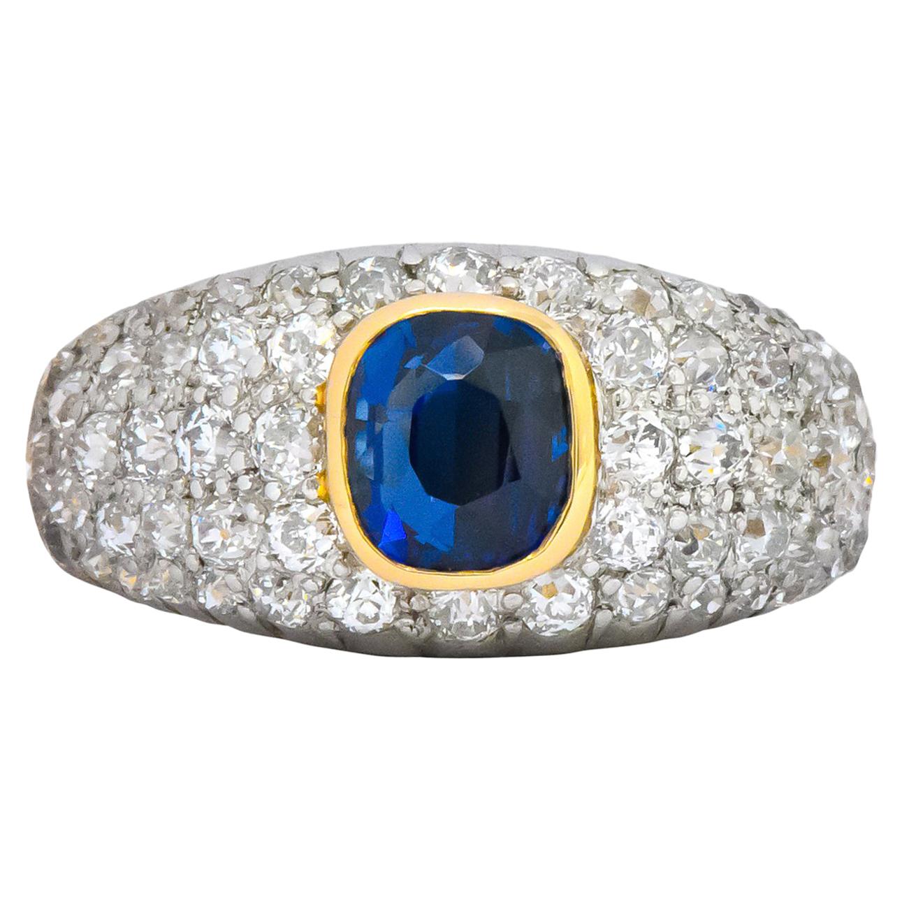 Edwardian 2.75 Carats Sapphire Diamond Platinum 18 Karat Gold Pave Band Ring