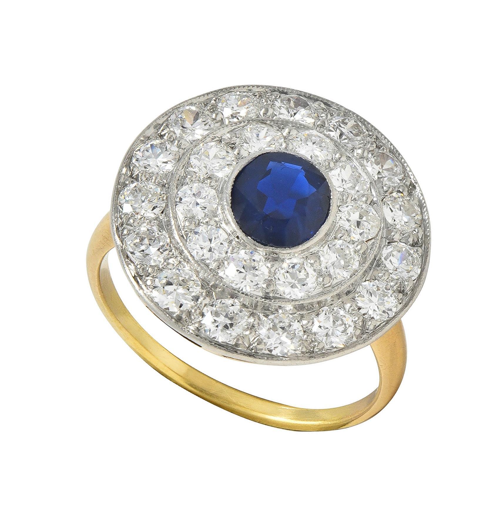 Bague grappe édouardienne ancienne en or 18 carats, platine, diamants et saphir 2,80 carats poids total en vente 4