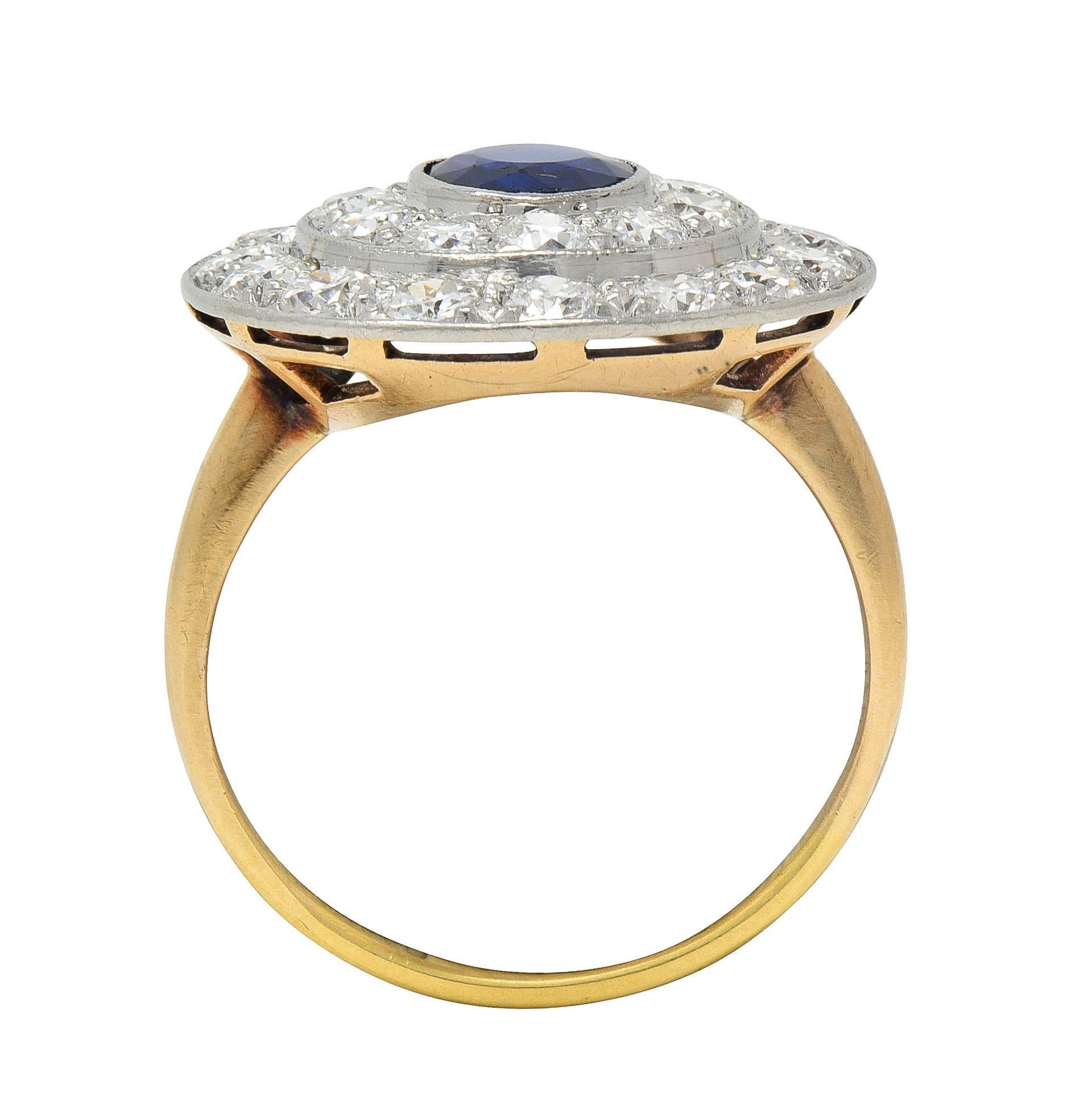 Bague grappe édouardienne ancienne en or 18 carats, platine, diamants et saphir 2,80 carats poids total en vente 3