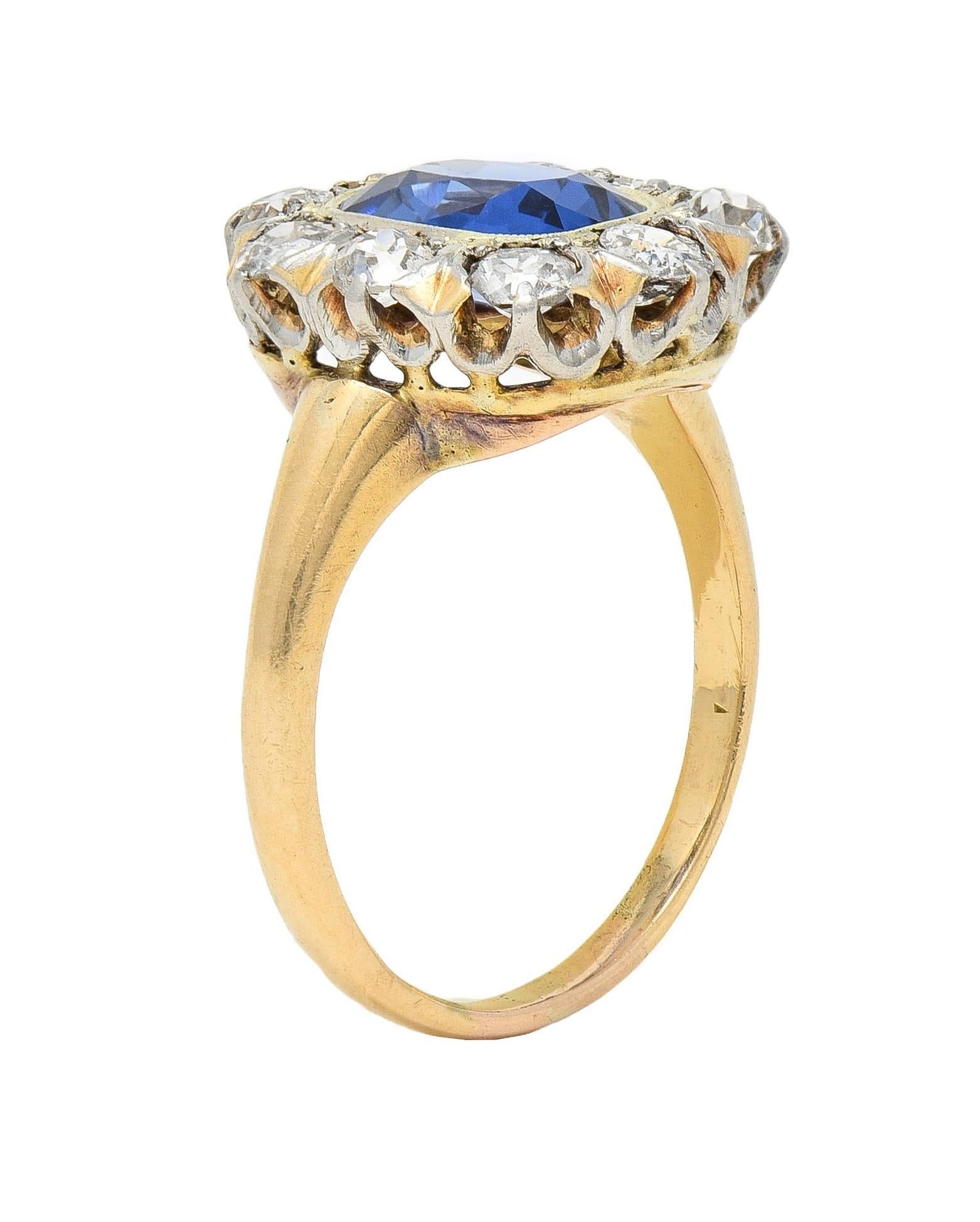 Bague édouardienne ancienne 18 carats avec diamants et saphir de Birmanie 2,83 carats, non chauffée, certifiée GIA en vente 4