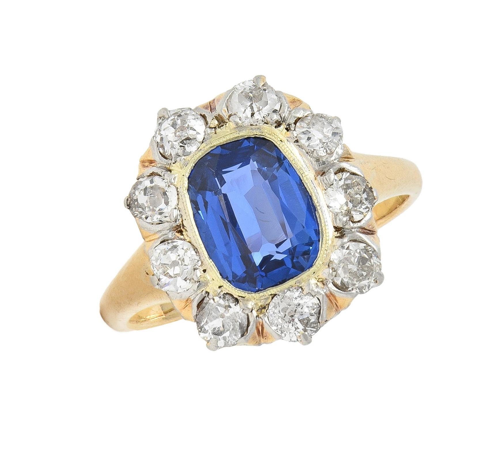 Bague édouardienne ancienne 18 carats avec diamants et saphir de Birmanie 2,83 carats, non chauffée, certifiée GIA en vente 5