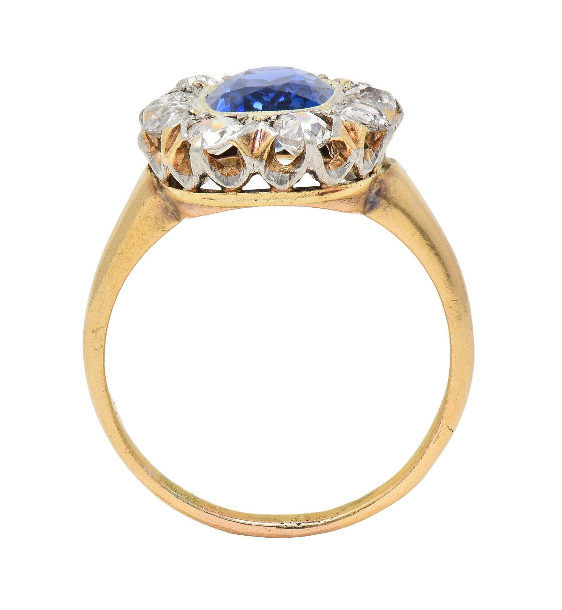 Bague édouardienne ancienne 18 carats avec diamants et saphir de Birmanie 2,83 carats, non chauffée, certifiée GIA en vente 6