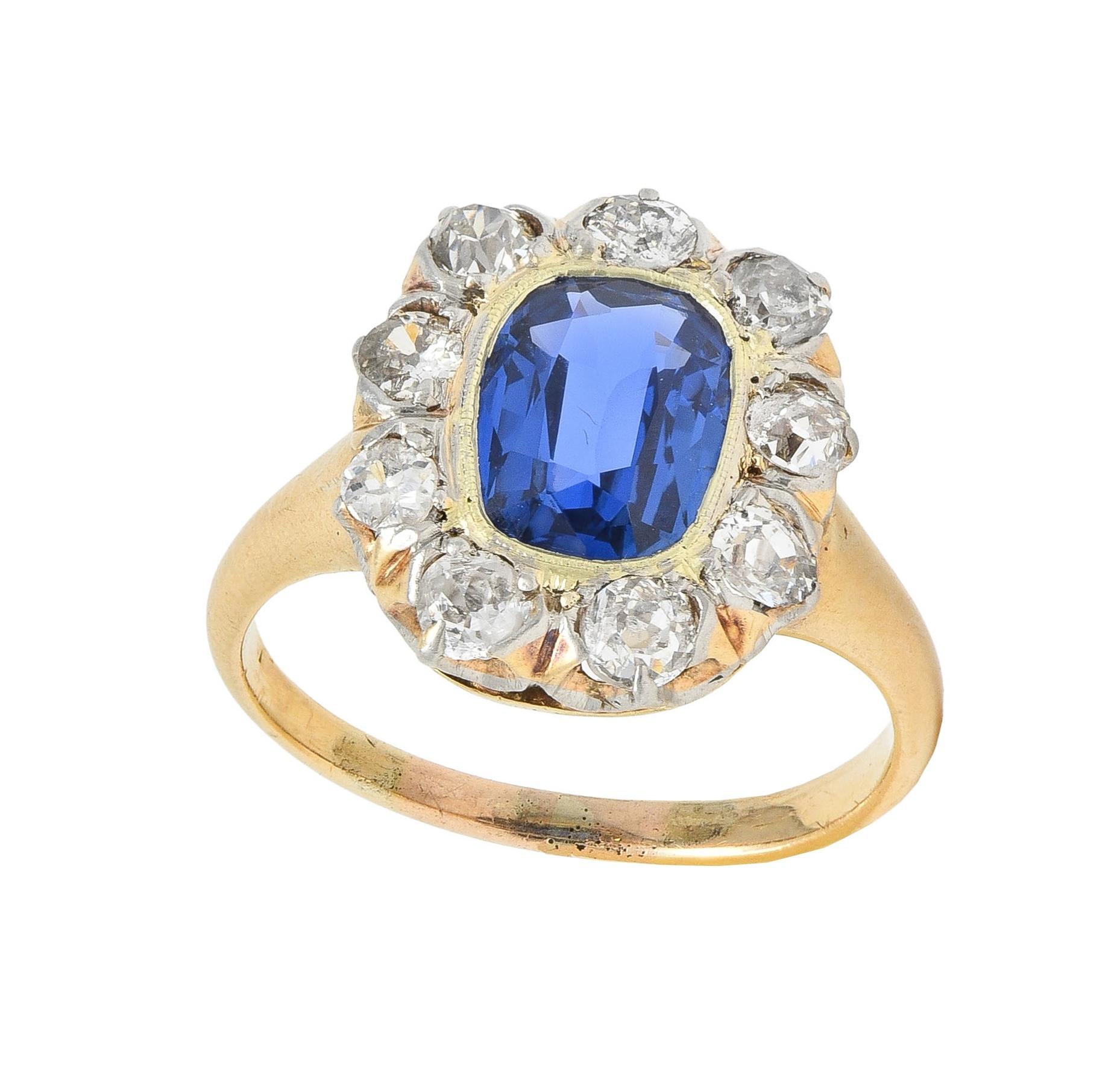 Bague édouardienne ancienne 18 carats avec diamants et saphir de Birmanie 2,83 carats, non chauffée, certifiée GIA en vente 7