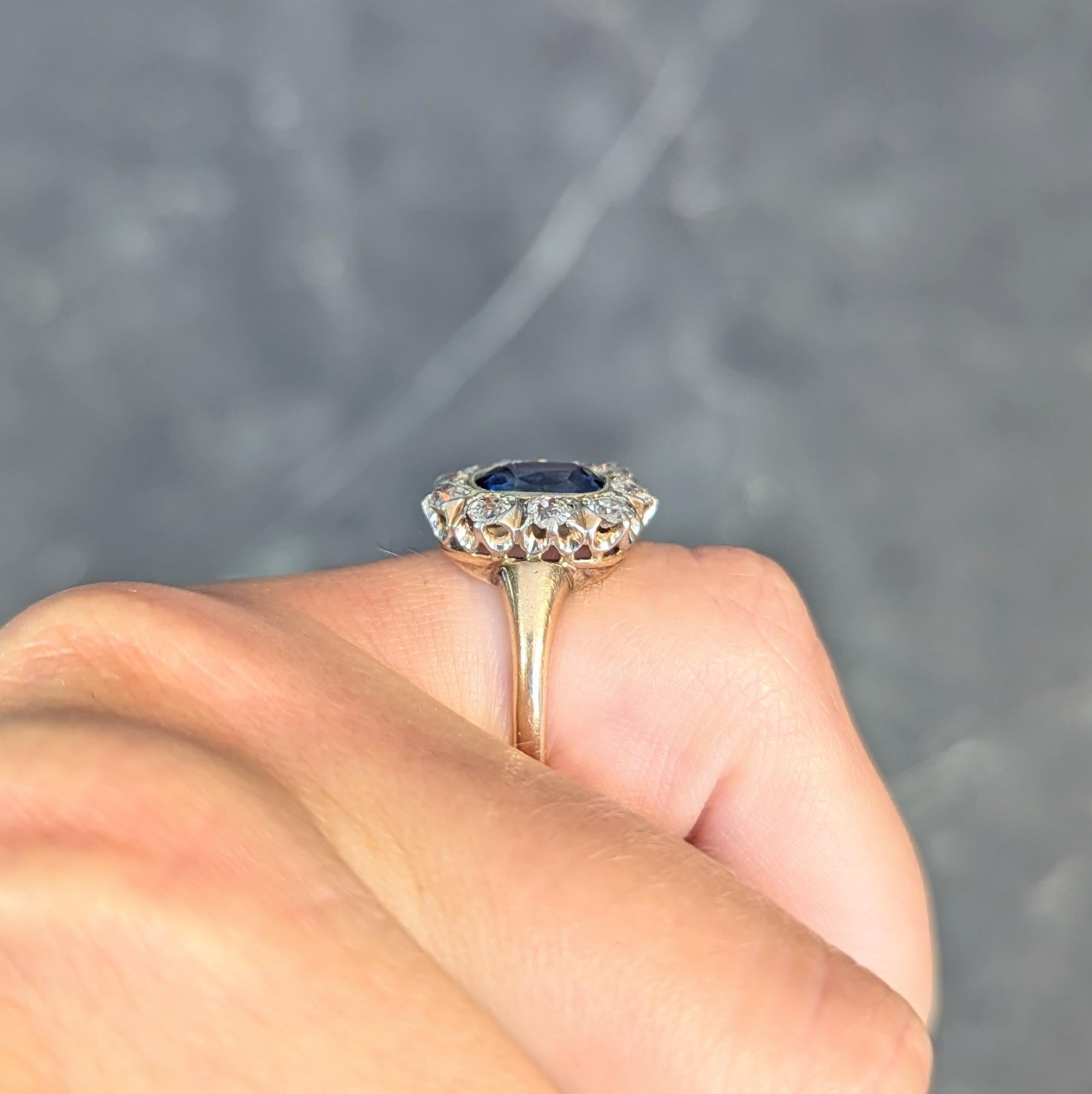 Bague édouardienne ancienne 18 carats avec diamants et saphir de Birmanie 2,83 carats, non chauffée, certifiée GIA en vente 8