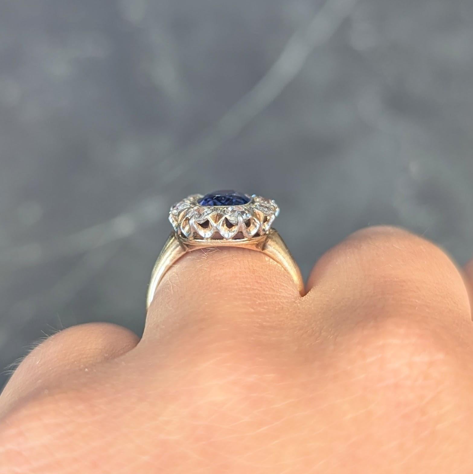 Bague édouardienne ancienne 18 carats avec diamants et saphir de Birmanie 2,83 carats, non chauffée, certifiée GIA en vente 9