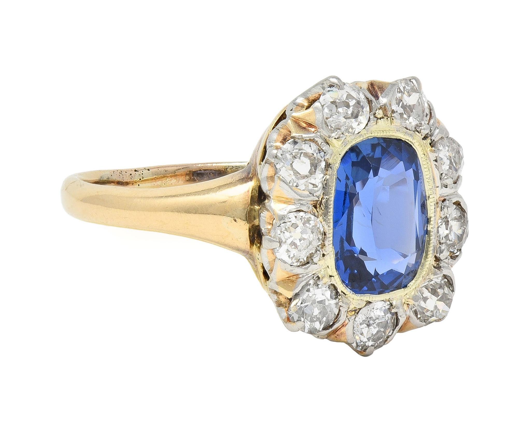 Édouardien Bague édouardienne ancienne 18 carats avec diamants et saphir de Birmanie 2,83 carats, non chauffée, certifiée GIA en vente