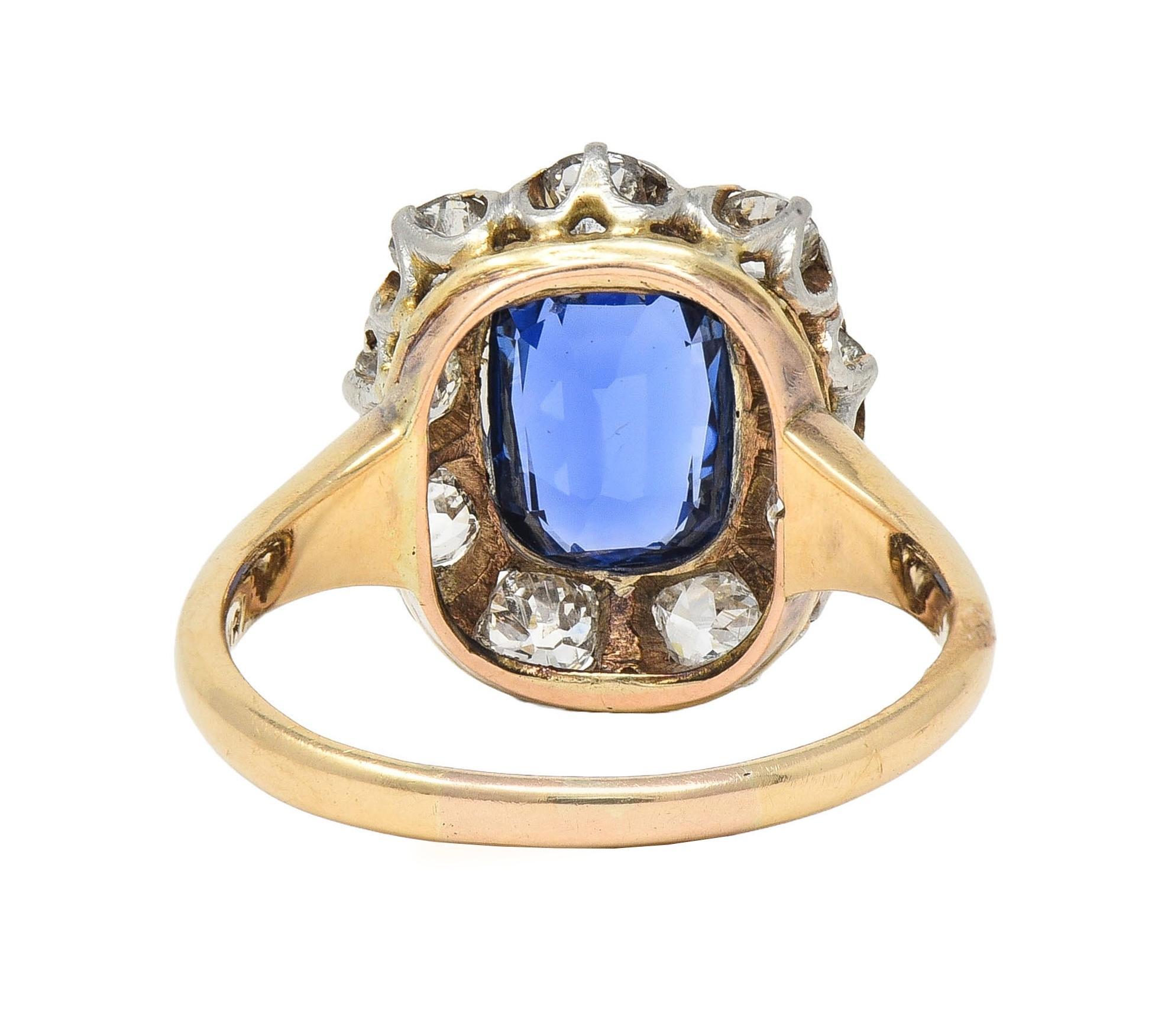 Bague édouardienne ancienne 18 carats avec diamants et saphir de Birmanie 2,83 carats, non chauffée, certifiée GIA Excellent état - En vente à Philadelphia, PA