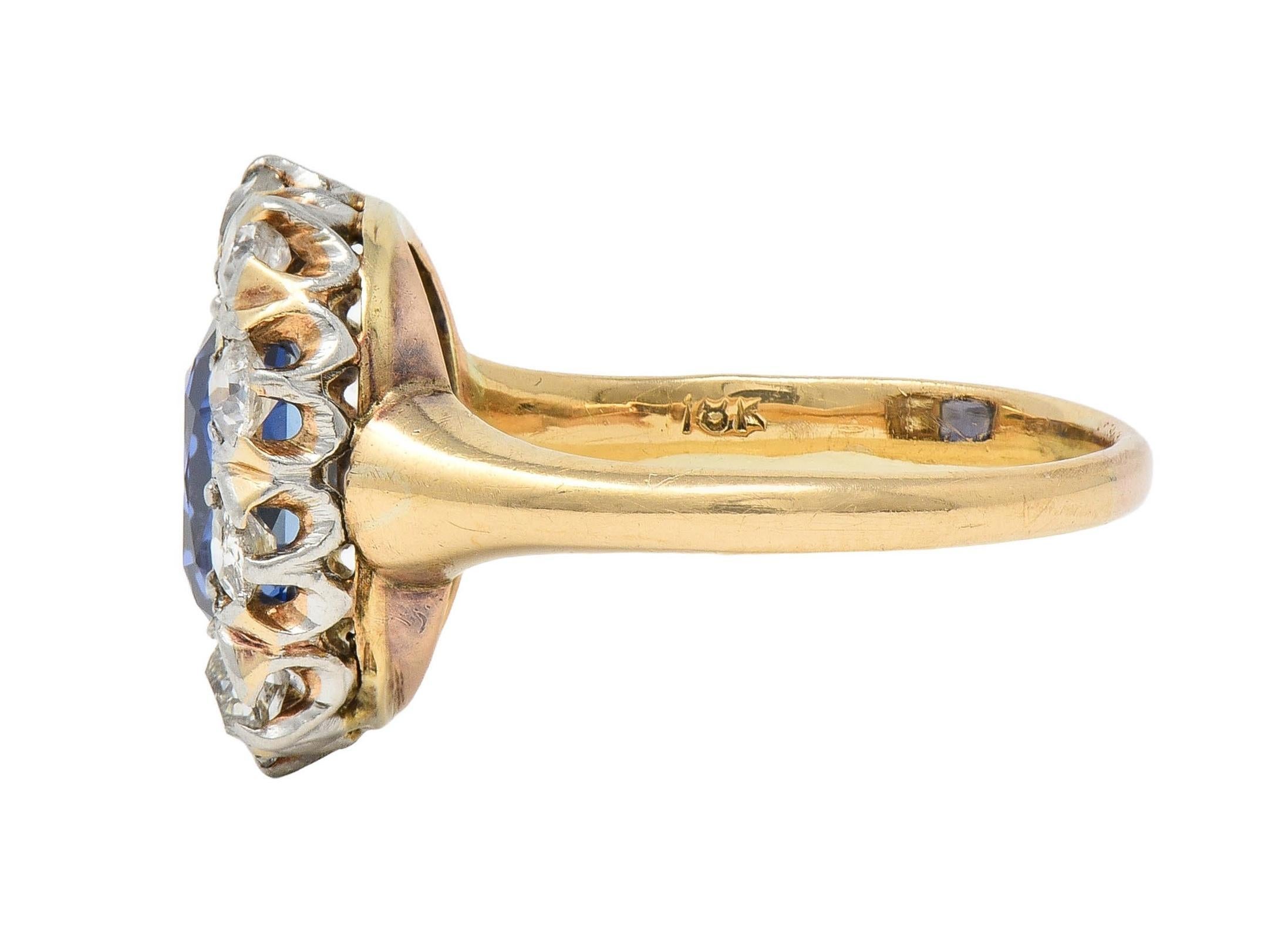 Bague édouardienne ancienne 18 carats avec diamants et saphir de Birmanie 2,83 carats, non chauffée, certifiée GIA Pour femmes en vente