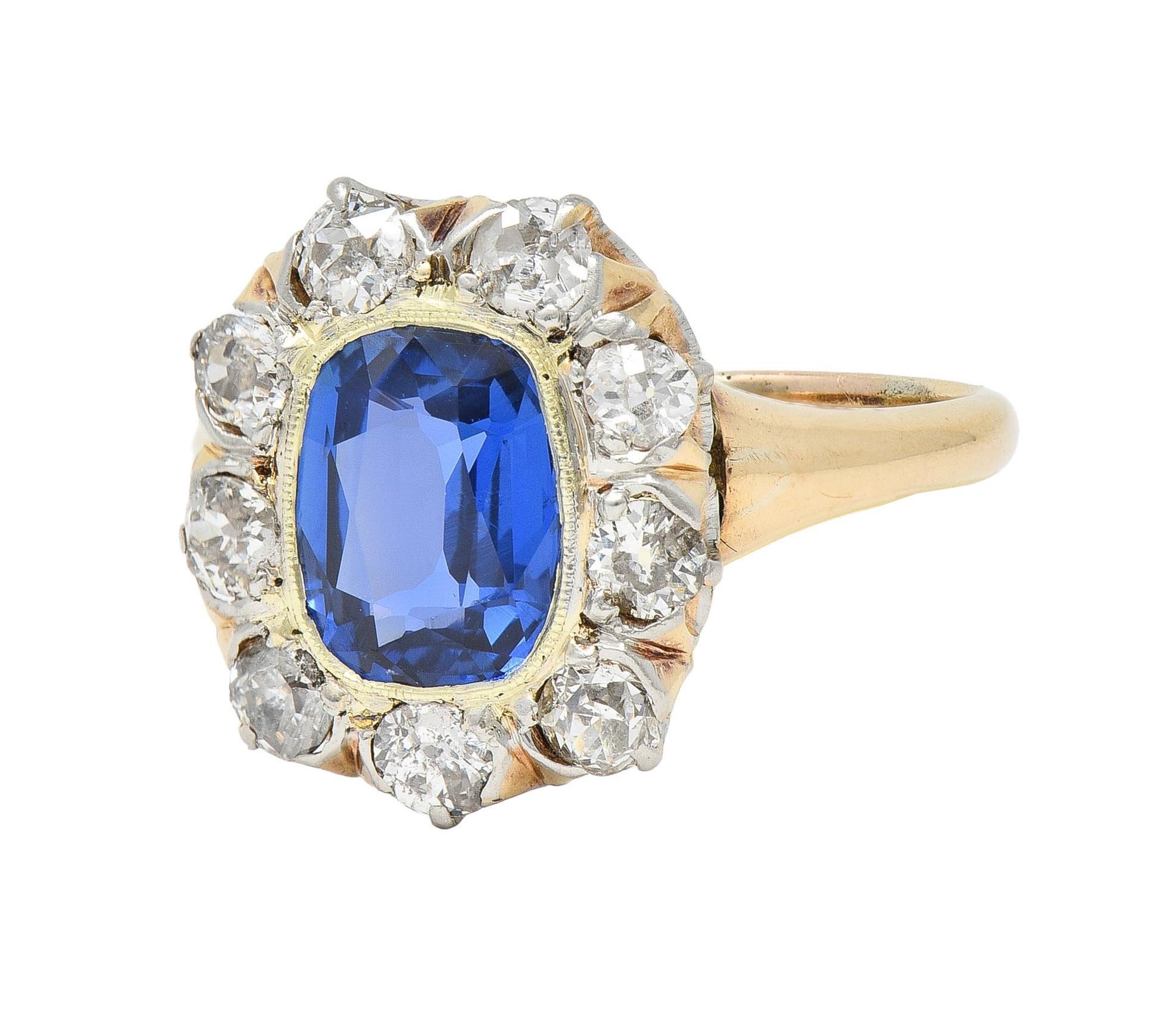 Bague édouardienne ancienne 18 carats avec diamants et saphir de Birmanie 2,83 carats, non chauffée, certifiée GIA en vente 1
