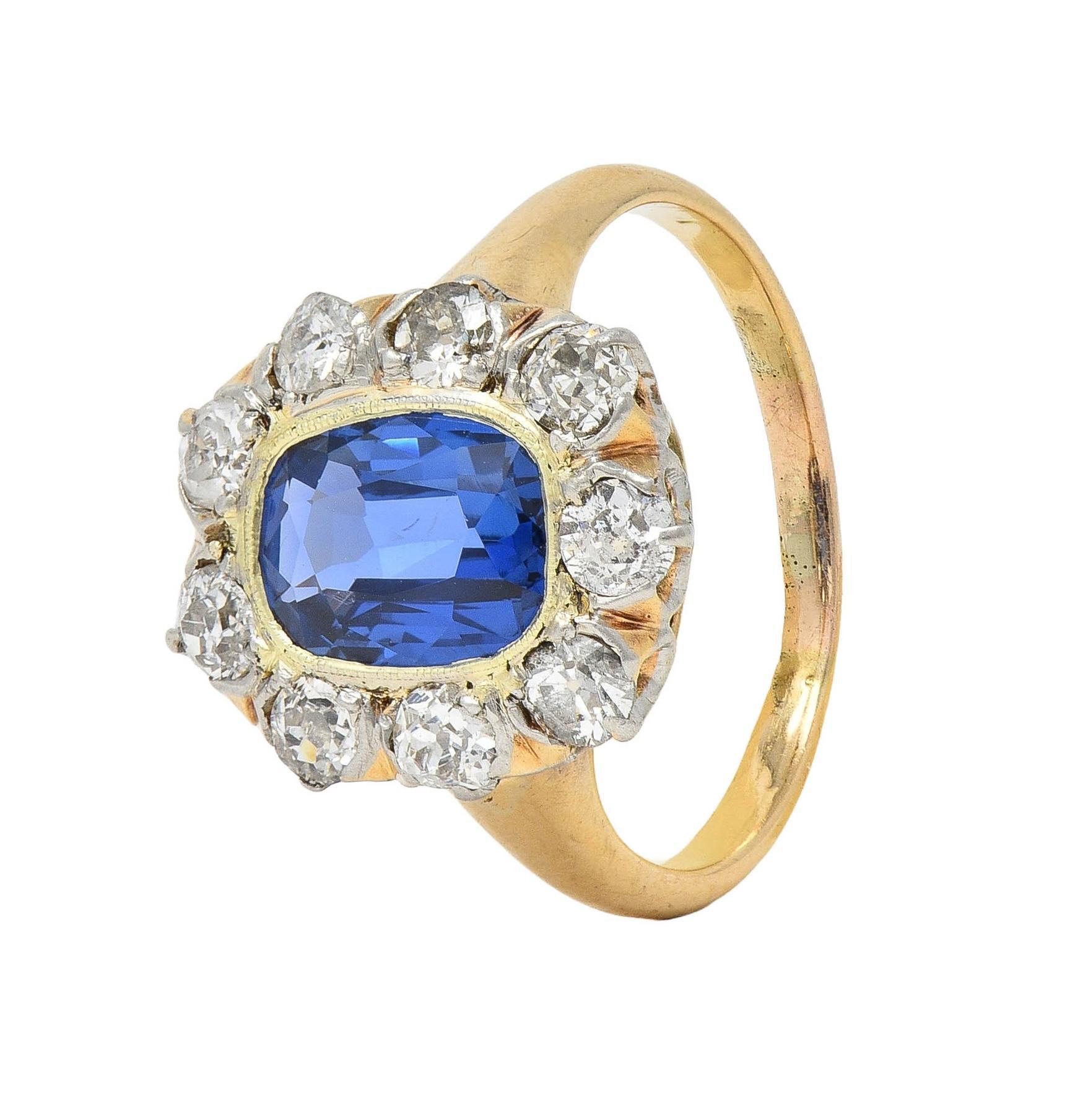 Bague édouardienne ancienne 18 carats avec diamants et saphir de Birmanie 2,83 carats, non chauffée, certifiée GIA en vente 3