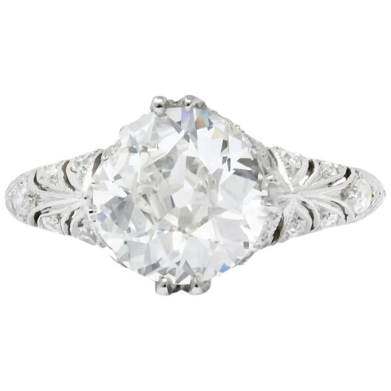 Edwardian 2.89 Carat Diamond Platinum Engagement Ring GIA