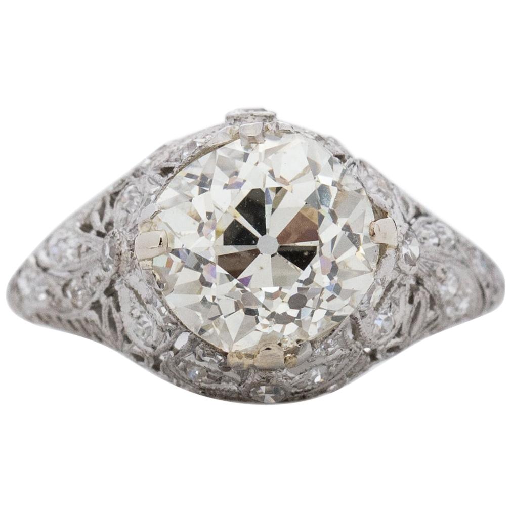 Edwardian 2.89 Carat GIA Diamond Platinum Engagement Ring with Carved Bow Motif