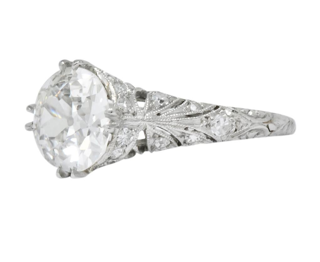 Edwardian 2.89 Carat Diamond Platinum Engagement Ring GIA 1