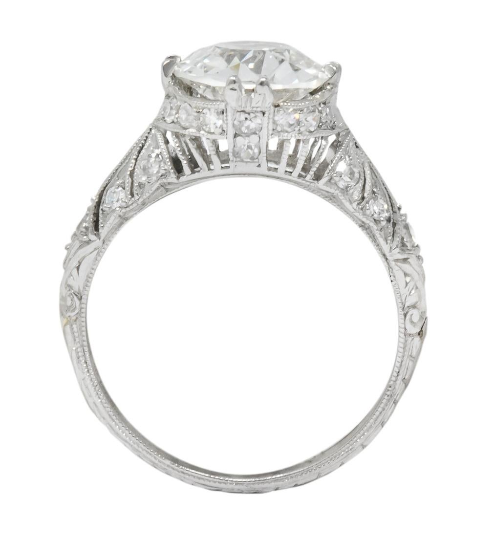 Edwardian 2.89 Carat Diamond Platinum Engagement Ring GIA 3