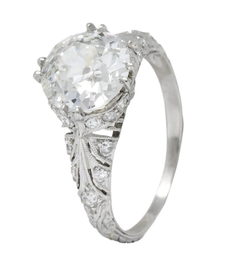 Edwardian 2.89 Carat Diamond Platinum Engagement Ring GIA 4