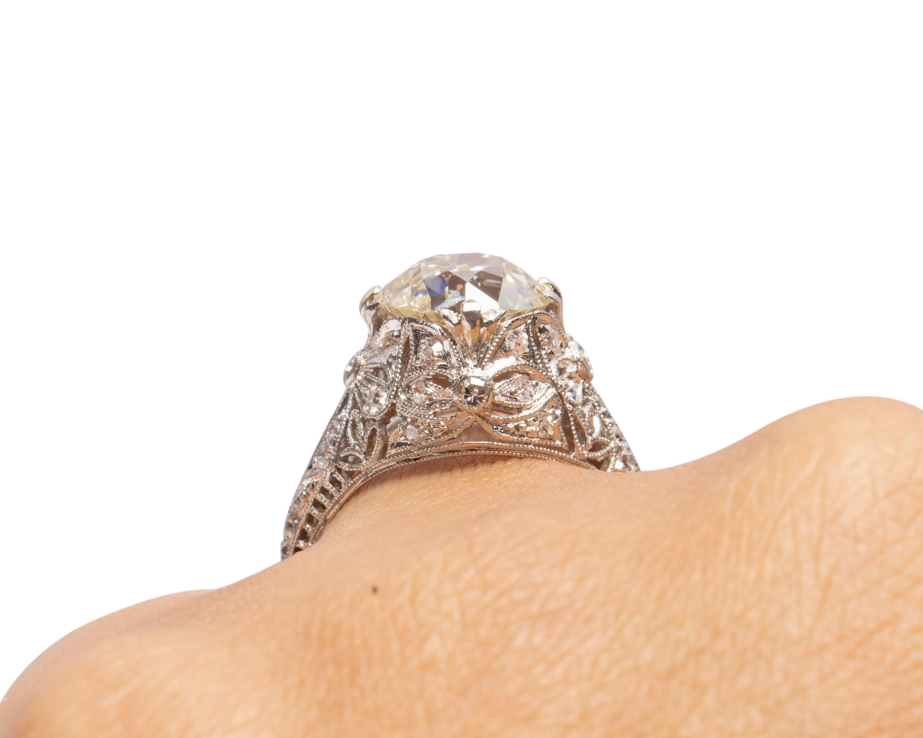 Edwardian 2.89 Carat GIA Diamond Platinum Engagement Ring with Carved Bow Motif 2